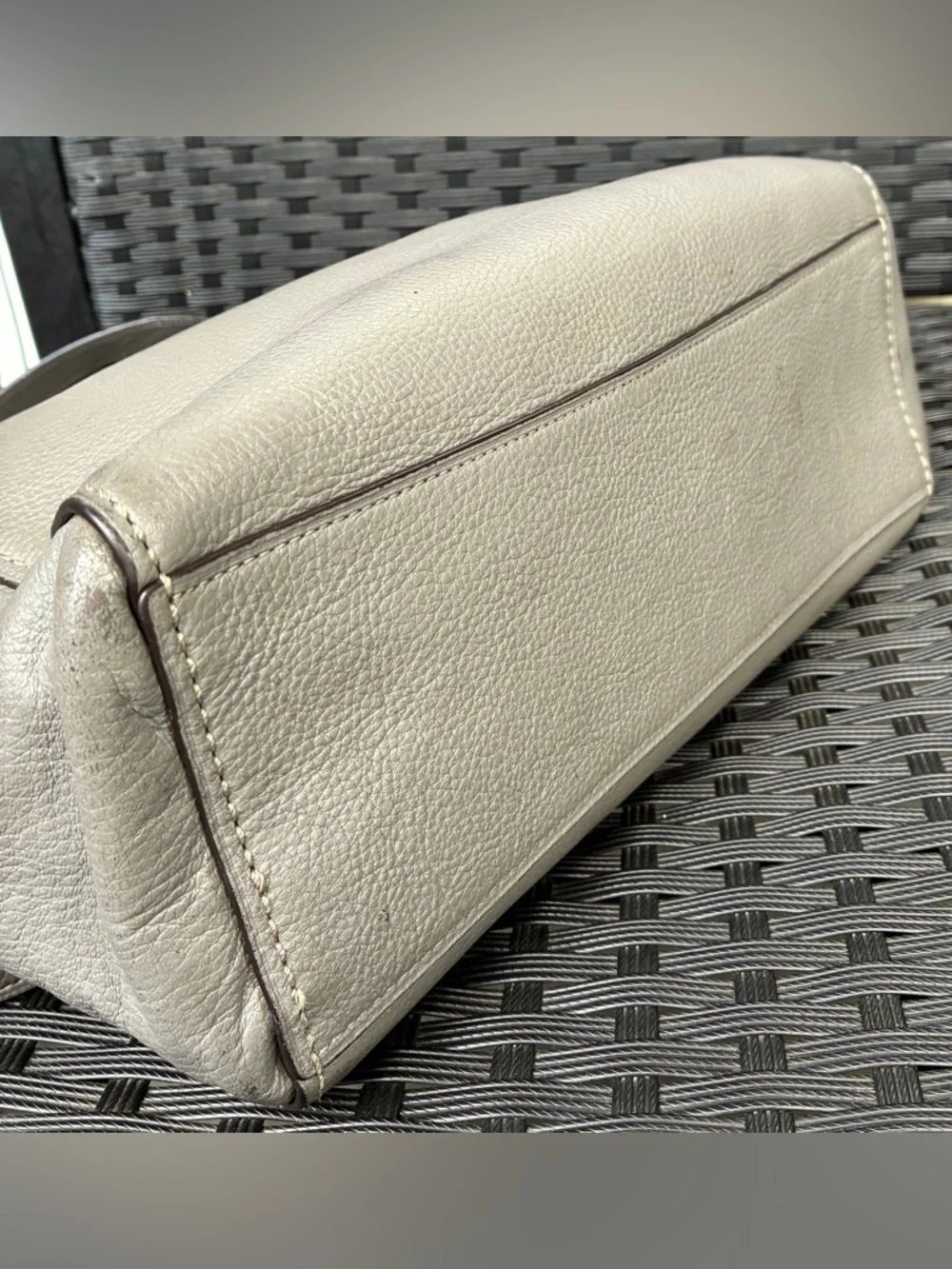 COACH Pebbled Leather Tote in Light Gray with Gold Hardware